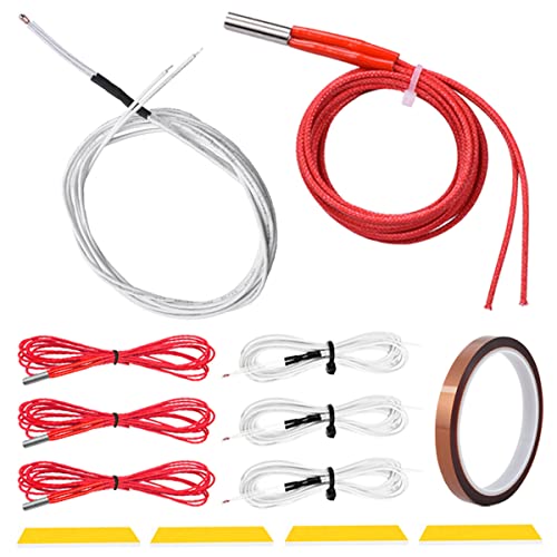 DAOKAI 4 Stück 24V 40W 620 Keramik Heizdraht 1m & 3950 100K NTC Thermistor für 3D Drucker mit 12mm hitzebeständigem Klebeband, 4 Stück Heizblock Baumwolle von DAOKAI