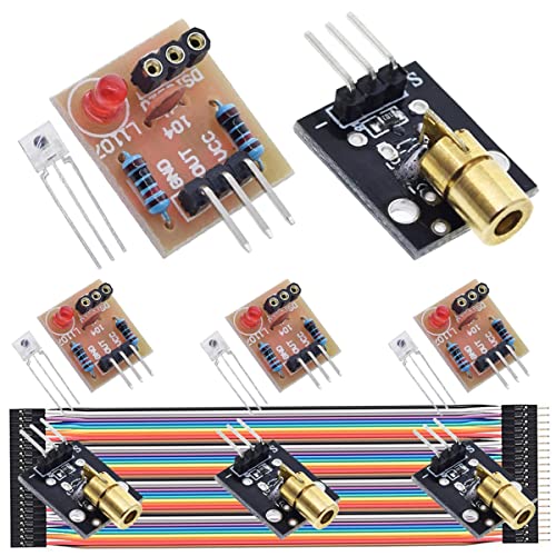 DAOKAI 4 Stück Laser-Empfänger-Sensormodul Nicht-Modulator-Röhren-Lasererkennungsmodul für Arduino mit 4 Stück 5-V-KY-008-650-nm-Lasersender-Sensormodul, Dupont-Kabel von DAOKAI