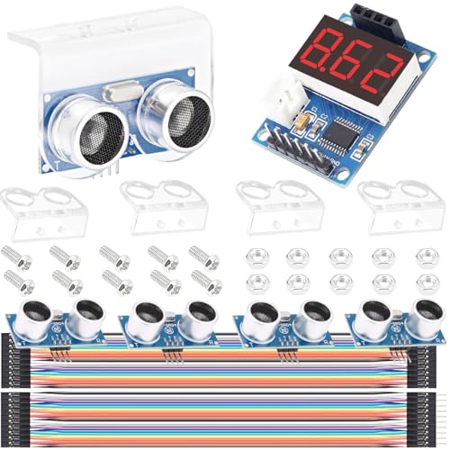 DAOKAI 5 Stück Ultraschallsensor HC-SR04 Abstandsmessmodul-Kit mit 1 Stück Entfernungsanzeigemodul mit Halterung, Verbindungskabel und Schraubenmutter für das Erlernen elektronischer Schaltungen von DAOKAI