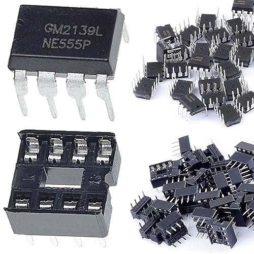 DAOKAI 50 Stück NE555P Precision Timer Single NE555 IC Impulsgenerator Single Bipolar DIP-8 + 50 Stück DIP-C IC Sockel für DIY elektronische Schaltungsprojekte von DAOKAI