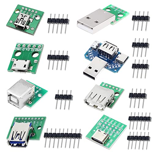 DAOKAI 8-teiliger USB zu DIP Adapter 2,54 mm - Typ-C/Typ-B/2.0/3.0/Micro/Mini/4 in 1 Konverter Breakout Board Mit Stiftleiste von DAOKAI