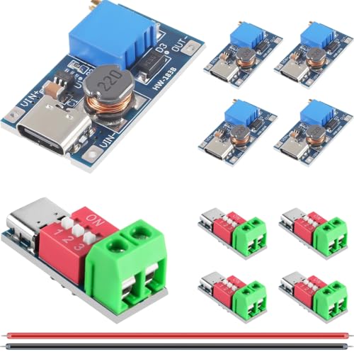 DAOKAI Aufwärtswandlermodul, 2 V–24 V auf 5 V–28 V, 2 A, DC/DC-Spannungsreglerplatine, 5 Stück + USB-C-PD-Triggermodul PD/QC-Decoy-Platine, 5 Stk von DAOKAI