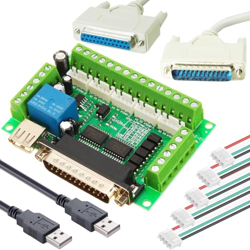 DAOKAI CNC-Breakout-Board 5-Achsen-CNC-Schrittmotor-Schnittstellenplatine Breakout-Board Mach3 mit XH2.54 4P-Kabel Doppel-USB-Kabel DB25-Stecker-auf-Buchse-Kabel von DAOKAI