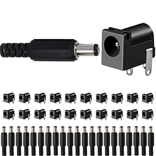 DAOKAI DC Buchse Steckdose DC 12V 5.5 x 2.1 mm Power Jack Schwarze Buchse + DC Hohlstecker 5.5 x 2.1 mm DC-Stecker für Leiterplattenmontage(20 STÜCKE) von DAOKAI