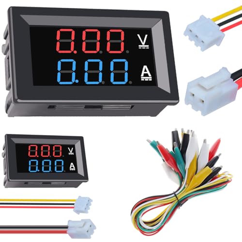 DAOKAI Digitales Amperemeter Voltmeter 100V 10A,Mini Digitales Volt-Ampere Messgerät, DC Power Monitor LCD Display Panel Blau Rot Dual Display Hochpräzise mit Verpolungsschutz-2Stück von DAOKAI