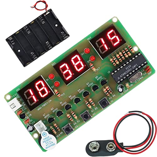 DAOKAI Digitaluhr DIY Elektronik Bausatz 6Bits LED-Digitalröhrenanzeige Leiterplatte Lötpraxis Bausatz Elektronik für DIY Löten Student STEM Projekt,mit 9-V-Batterieclip von DAOKAI