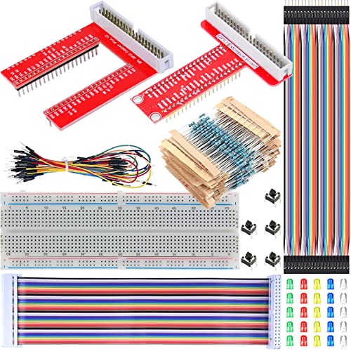 DAOKAI GPIO Breakout Erweiterungskarte Kit GPIO T/U-Typ Adapterboard + Breadboard + Rainbow Flachbandkabel + Widerstände für Raspberry Pi 3 4 3B+ 3B 2B B+ A+ Zero w von DAOKAI