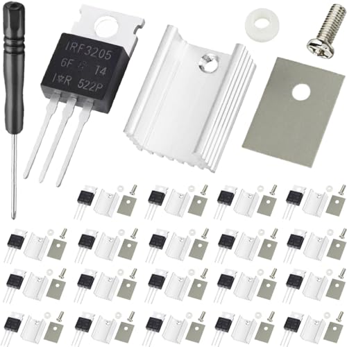 DAOKAI IRF3205 3205 Mosfet-Transistor 55 V 110 A N-Kanal-Leistungs-MOSFETS-Transistor TO-220 mit Aluminium-Kühlkörper-Schraubendreher-Montagesätzen, für Heimwerker (20 Stück) von DAOKAI