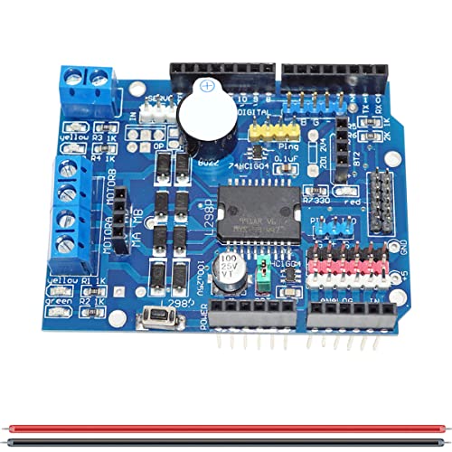 DAOKAI L298P Motor Driver Modul PWM Speed Controller H-Bridge Driver Motor Shield Board,Hohe Energie DC-Schrittmotorsteuerung Bluetooth-Schnittstelle mit 24AWG-Kabel für Arduino von DAOKAI