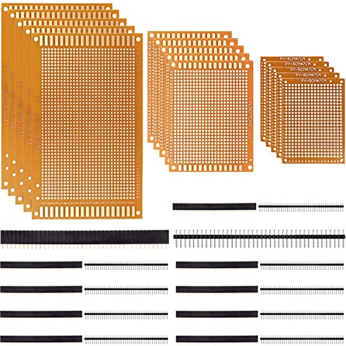 DAOKAI Lochrasterplatte,PCB Board Prototype Lochrasterplatte Kit 5x7cm & 7x9cm & 9x15cm Universal Lochrasterplatine für Prototyping,DIY Projekte(15 Stück) mit einreihiger 40-Pin-Stiftleiste(10 Stück) von DAOKAI