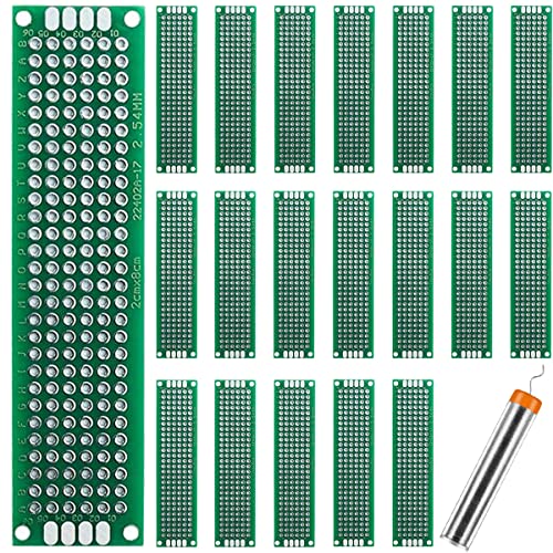 DAOKAI Lochrasterplatte Kit,PCB Board Lochrasterplatine Leiterplatte DIY 2 × 8 cm mit Zinndrahtstift für die elektronische Erstellung von Projekten und Prototyping (20 Stück) von DAOKAI