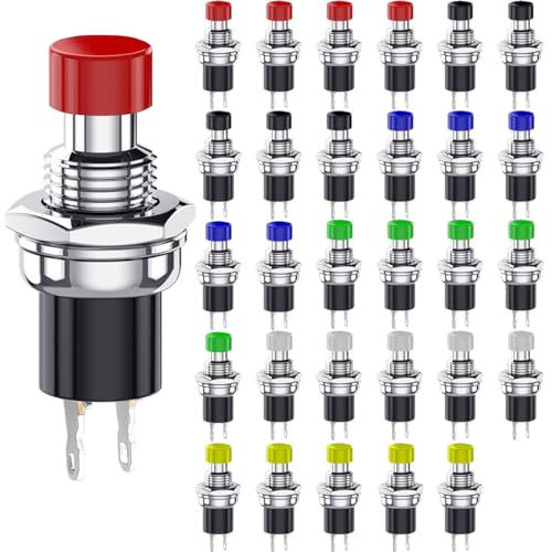 DAOKAI Mini Momentan Druckknopf, AC 250V/1A 2 Pin SPST EIN-AUS Druckschalter Lockless 6 Farben Normal Offen(NO) 7mm für Modelleisenbahn-Hobby - 30 Stück von DAOKAI