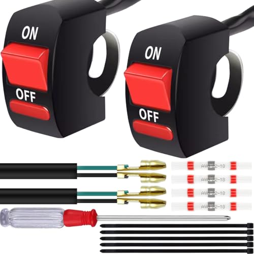 DAOKAI Motorrad Ienkerschalter 22mm 12-80V 7/8'' Universal Motorrad-Tuning-Teil Handle Schalter Ein-/Aus-Griffknopf LED-Scheinwerfer, Rot und Schwarz, 2 Stück von DAOKAI