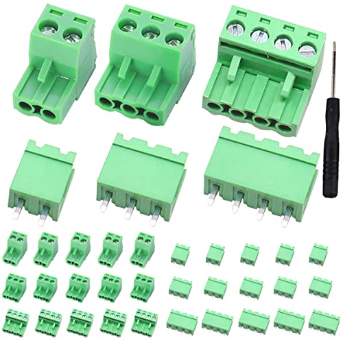 DAOKAI PCB-Schraubklemme,2-polig 3-polig 4-polig Männlich, Weiblich Anschluss Steckbare Typ 5.08mm Pitch Terminal Block Connector PCB Mount Screw(30 Sätze) von DAOKAI