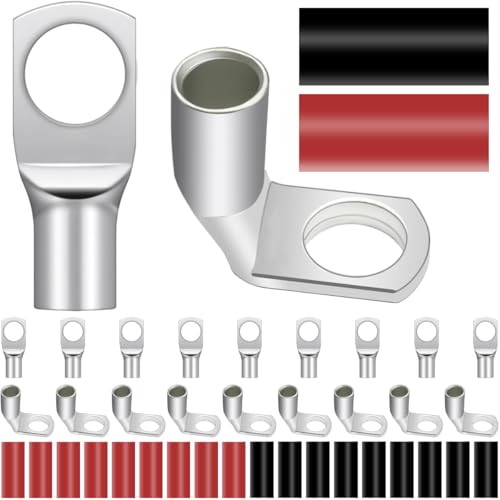 DAOKAI Rohrkabelschuh M8,Kabelschuhe 25mm² SC Ringkabelschuh Erzinnte Kupfer,Unisolierte Ends Lugs Batteriepolverbinder mit 90 Grad Winkel Autobatterie Ringkabelschuhe(10Pcs+10Pcs) von DAOKAI