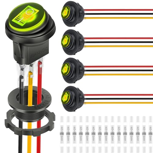DAOKAI Runder Wippschalter 12V 20A Wasserdicht Beleuchtet Rundes Kippschalter 2 Positionen EIN/Aus Selbsthemmung Gelb LED für Auto, Boot, Haushaltsgeräte(5 Stück) von DAOKAI