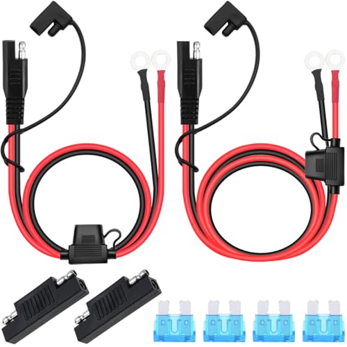 DAOKAI SAE Batterieanschluss, 2ft/5ft SAE Anschluss Kabel 10 AWG Ringkabelschuh Sae-verlängerungskabel, mit 15A Sicherung für Motorrad, Auto, Traktor - 4STK DAOKAI SAE Batterieanschluss, 2ft/5ft SAE Anschluss Kabel 10 AWG Ringkabelschuh Sae-verlängerungskabel, mit 15A Sicherung für Motorrad, Auto, Traktor - 4STK von DAOKAI