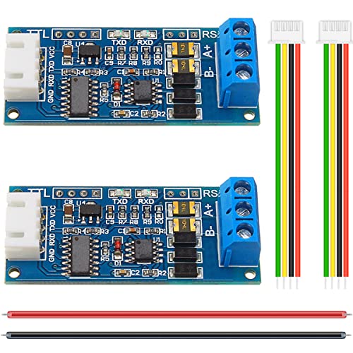 DAOKAI TTL zu RS485 Adaptermodul,2 Stück Level Converter Borad,Automatische Flussrichtungssteuerung 3.3V-5V 485 auf TTL Signal Single Chip mit RXD, TXD Anzeige,24AWG Kabel von DAOKAI