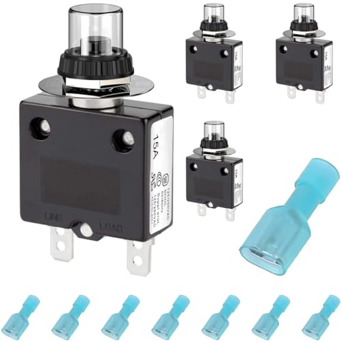 DAOKAI Thermischer Schutzschalter 15A 125-250V AC 50V DC Leistungsschalter Druckknopf Überstrom Überlastschutz mit manueller Rückstellung - 4 Stk von DAOKAI