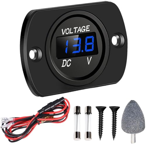 DAOKAI Wasserdichtes Auto Voltmeter DC 12V 24V LED Digital Anzeige Voltmeter mit Montageplatte mit Klemmen,Wasserdichtes,für Auto Boot Marinefahrzeug Motorrad(Blaue LED Anzeige) von DAOKAI