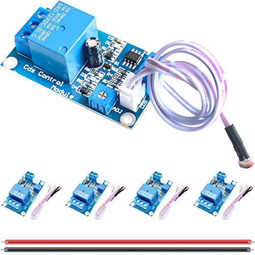 DAOKAI XH-M131 Fotowiderstandsrelaismodul 12V DC Fotowiderstands-Relaismodul Lichtsteuerungsschalter Erkennungssensor Automatischer Lichtsteuerungsschalter mit 24 AWG-Draht(5 STÜCKE) von DAOKAI