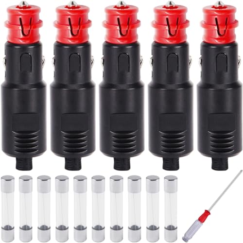 DAOKAI Zigarettenanzünder-Stecker, 12 24V Ersatz-Auto-Steckdose Stecker-Adapter-Ladegerät, Universal-Stecker Standard-Stecker, mit 10A Sicherungen, für Auto-Reifen-Aufblasgerät-Luftkompressor-5stk von DAOKAI