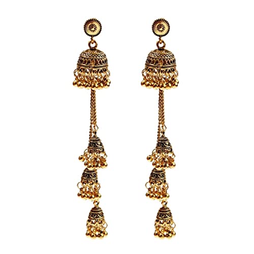 DAOMEI Ethnisches Gold Afghanische Lange Quasten-Korn-Tropfen-Ohrringe Bollywood-schmuck Glocke Jhumka Indische Ohrringe Hochzeitsschmuck von DAOMEI