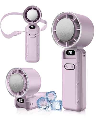 DAORANGE Tragbarer Mini Ventilator, Tragbarer Handventilator mit 5 Stufen Geschwindigkeit, 12 Stunden kühlzeit, 3600mAh USB Wiederaufladbarer, Digitalanzeig, Ventilator für Outdoor Büro (Flieder) von DAORANGE