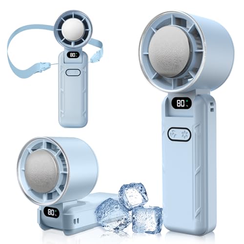 DAORANGE Tragbarer Mini Ventilator, Tragbarer Handventilator mit 5 Stufen Geschwindigkeit, 12 Stunden kühlzeit, 3600mAh USB Wiederaufladbarer, Digitalanzeig, Ventilator für Outdoor Büro (Hellblau) von DAORANGE