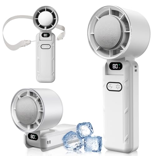 DAORANGE Tragbarer Mini Ventilator, Tragbarer Handventilator mit 5 Stufen Geschwindigkeit, 12 Stunden kühlzeit, 3600mAh USB Wiederaufladbarer, Digitalanzeig, Ventilator für Outdoor Büro (Weiß) von DAORANGE