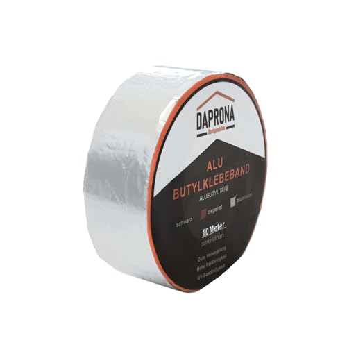 DAPRONA Butylband, Panzertape 10m x 50mm, 1 Stück Alu Dichtungsband Alu, Reparaturband, Dichtband Fenster Dachrinne, wasserfest, hitzebeständig von DAPRONA