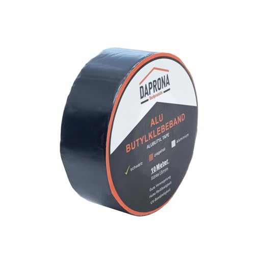 DAPRONA Butylband, Panzertape 10m x 50mm, 1 Stück Schwarz Dichtungsband Alu, Reparaturband, Dichtband Fenster Dachrinne, wasserfest, hitzebeständig von DAPRONA