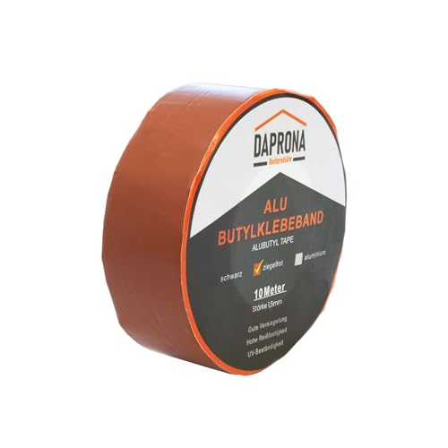 DAPRONA Butylband, Panzertape 10m x 50mm, 1 Stück Ziegelrot Dichtungsband Alu, Reparaturband, Dichtband Fenster Dachrinne, wasserfest, hitzebeständig von DAPRONA