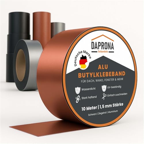 DAPRONA Butylband, Panzertape 10m x 100mm, 3 Stück Ziegelrot Dichtungsband Alu, Reparaturband, Dichtband Fenster Dachrinne, wasserfest, hitzebeständig von DAPRONA