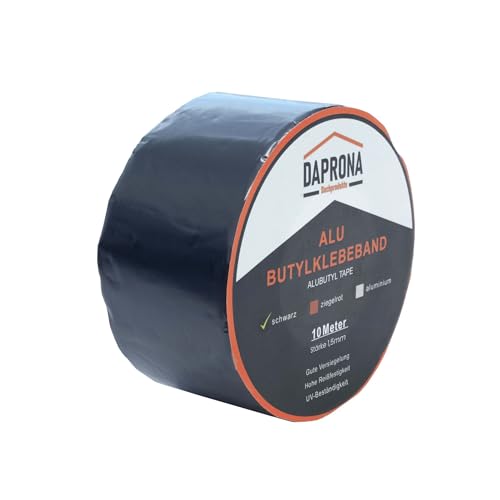 DAPRONA Butylband, Panzertape 10m x 75mm, 4 Stück Schwarz Dichtungsband Alu, Reparaturband, Dichtband Fenster Dachrinne, wasserfest, hitzebeständig von DAPRONA