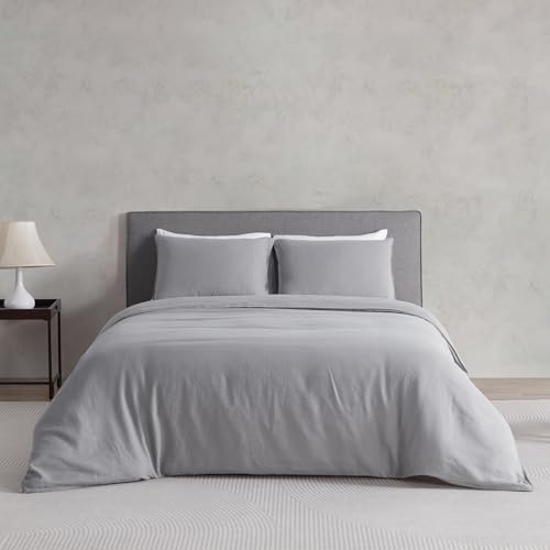 DAPU Leinen Bettwäsche, 100% Reiner französischer Flachs Atmungsaktives Bettwäsche Set 135×200cm+1 80×80cm mit Öko-Tex 100 Standard, Weiches Stone-Washed Bettbezug mit Reißenverschluss, Grau von DAPU