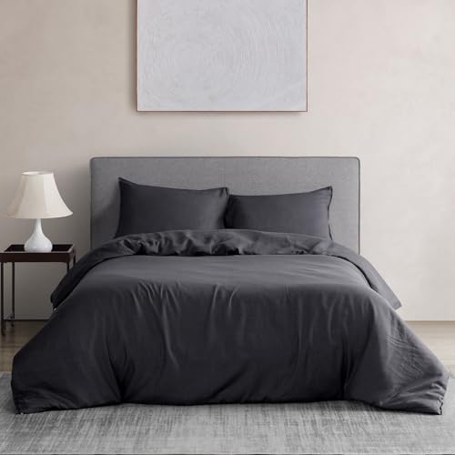 DAPU Leinen Bettwäsche, 100% Reiner französischer Flachs Atmungsaktives Bettwäsche Set 200×200cm+2 80×80cm mit Öko-Tex 100 Standard, Weiches Stone-Washed Bettbezug mit Reißenverschluss, Dunkelgrau von DAPU