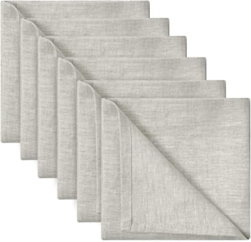 DAPU Stoffservietten aus 100% Leinen Servietten Stoff 45x45 cm (Beige, 6 STK) Abwaschbare Servietten mit Hohlsaum von DAPU