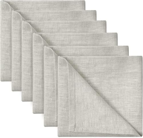 DAPU Stoffservietten aus Leinen 45x45 cm Stoffservietten 6-STK.100% Leinen Servietten Stoff, Abwaschbare Servietten mit Hohlsaum Beige von DAPU