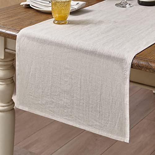 DAPU Tischläufer Leinen, 40x140cm Abwaschbare Tisch Läufer aus 100% Französisches Naturleinen, Moderne Einfarbige Tischdecke Leinenoptik für Essentisch Hochzeit Party, Beige/Naturleinen von DAPU