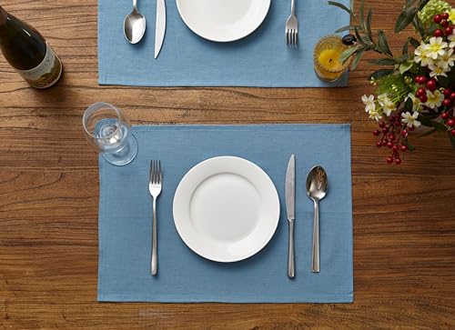 DAPU Tischsets Leinen, 6-er Set 100% reines Leinen 30x46 cm Abwaschbare Platzsets mit Öko-Tex 100 Standard, Weiche AtmungsaktivePlatzdeckchen, Blau von DAPU