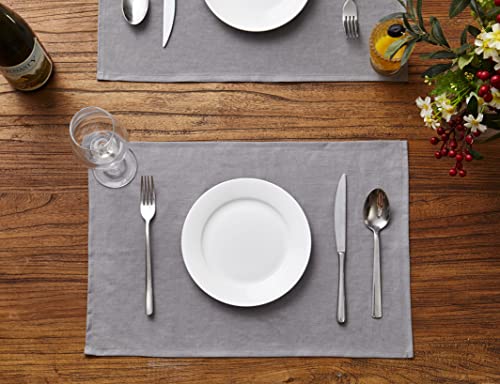 DAPU Tischsets Leinen, 6-er Set 100% reines Leinen 30x46 cm Abwaschbare Platzsets mit Öko-Tex 100 Standard, Weiche AtmungsaktivePlatzdeckchen, Grau von DAPU