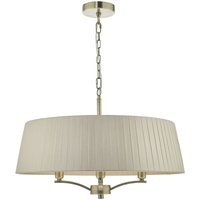 Dar Lighting - dar cristin - Zylindrische Pendelleuchte Antik Messing mit Taupeband, 4x E14 von DAR LIGHTING