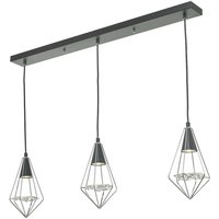 Dar gianni - Straight Bar Pendelleuchte Schwarz, poliertes Chrom & Glas, 3x GU10 von DAR LIGHTING