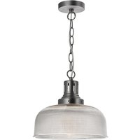 Dar Lighting - dar tack - Kuppel Pendelleuchte Antik Chrom Strukturiertes Glas, 1x E27 von DAR LIGHTING