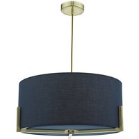 Dar Lighting - dar santino - Zylindrische Pendelleuchte Gold mit Navy Cotton Shade von DAR LIGHTING