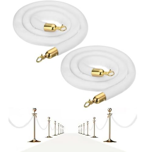 Absperrseil, 1,5 m, weiße VIP-Seilabsperrung aus Samt, 2er-Pack Warteschlangenabsperrseil for Pfosten, Seile zur Massenkontrolle(Gold) von DARANCA