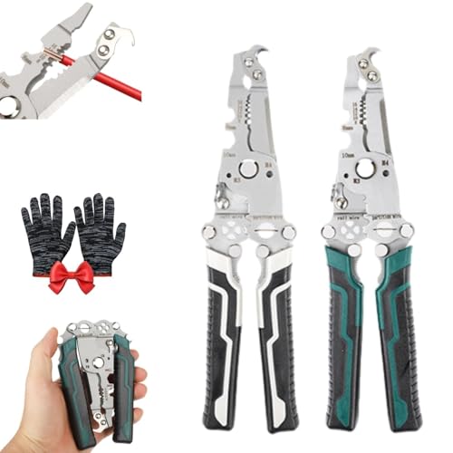 18-in-1 Faltbares Abisolierwerkzeug 2025 Upgrade – Multifunktions-Elektrikerzange mit Crimp- und Schneidfunktion(Green+gray) von DARBCGH