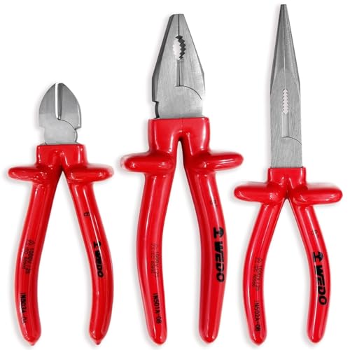 3-teiliges isoliertes Zangenset – 6-Zoll-Seitenschneider, 8-Zoll-Kombizange und Spitzzange – Chrom-Vanadium-Stahl(8"+8"+6") von DARBCGH