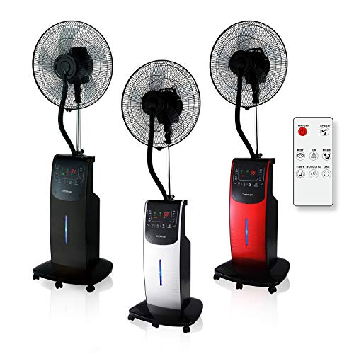 DARDARUGA Digital Stand-Ventilator mit Sprühnebel Wasserkühlung Frosty WFD (Tank XXL 3,10 Liter) IONISATOR, Insektenschutzmittel, Aroma Diffuser, Timer, Fernbedienung, Oszillierend, Leise (ROT) von DARDARUGA